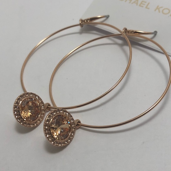Michael Kors RGT Crystal Charm Drop Hoop Earrings - Picture 8 of 8
